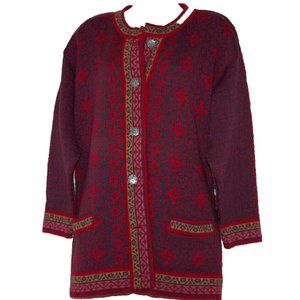 Telemark Style Norway New Wool Gray Red Cardigan Women Size:XS